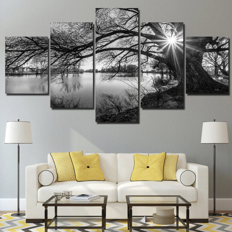 Tableau arbre au bord de l’eau noir et blanc Tableau Arbre Tableau Nature format: Horizontal