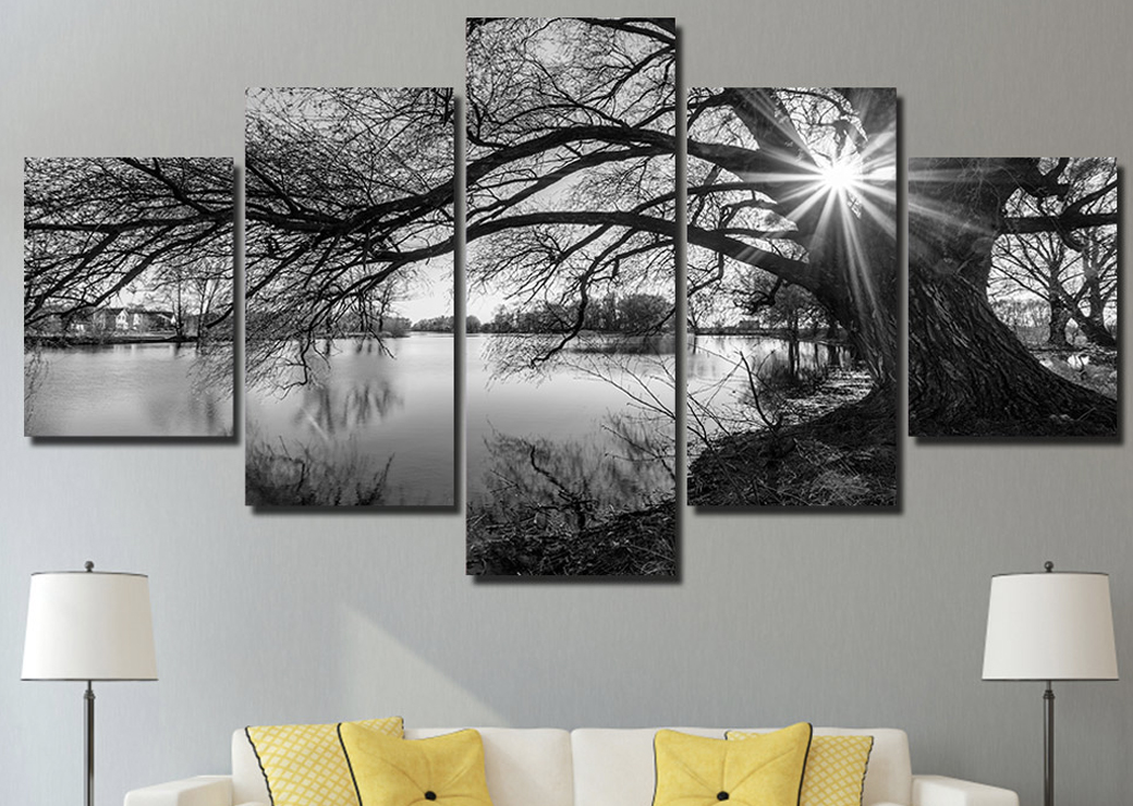 Tableau arbre au bord de l’eau noir et blanc Tableau Arbre Tableau Nature