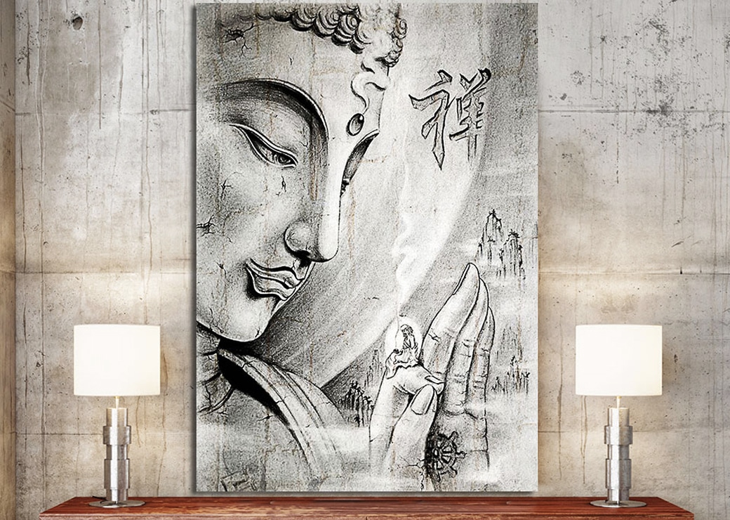 Tableau Bouddha noir et blanc