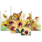 Tableau papillon et orchidée jaune
