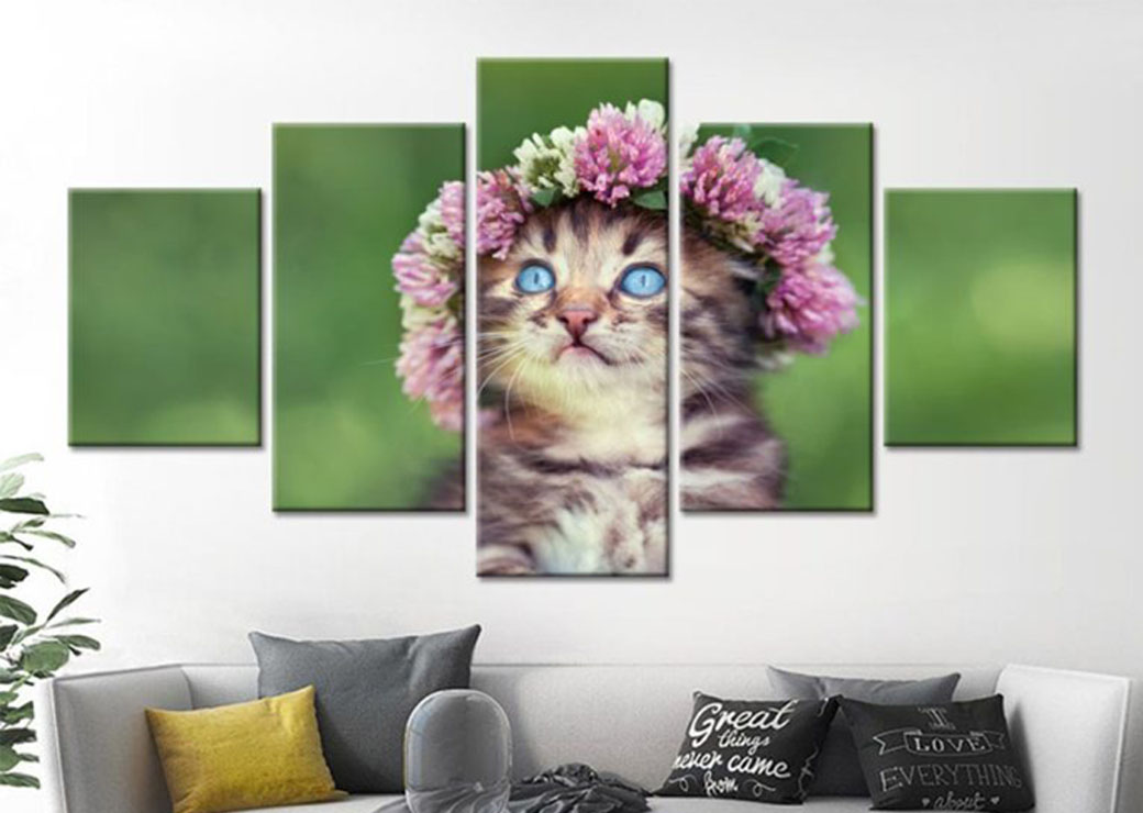 Tableau-chat-couronne-de-fleurs