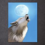 Tableau hurlement loup blanc pleine lune