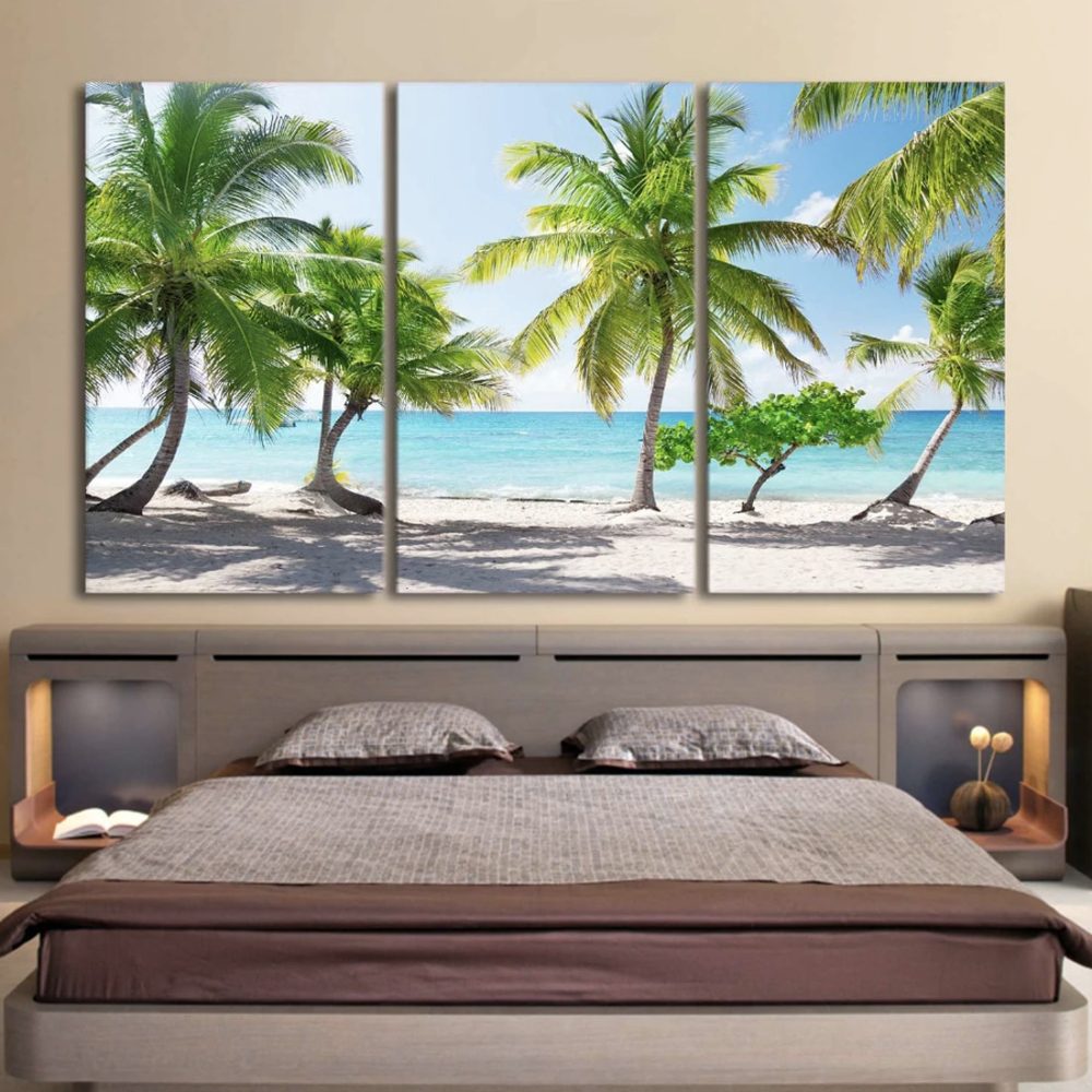 Tableau plage de sable blanc et palmiers