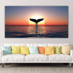Tableau Conte de baleine devant le coucher du soleil Tableau Animaux Tableau Baleine Tableau Mer Tableau Nature