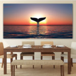 Tableau Conte de baleine devant le coucher du soleil Tableau Animaux Tableau Baleine Tableau Mer Tableau Nature