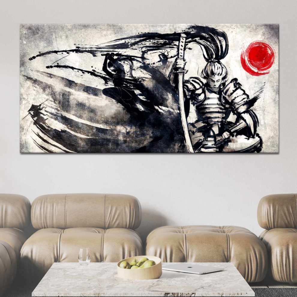 Tableau Samouraï en position de méditation