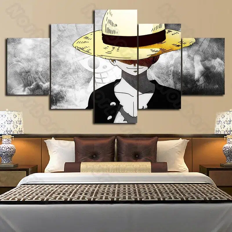 Poster Wandmalerei auf Leinwand im modernen Stil Anime-Zeichentrickfigur One Piece Monkey d Luffy mit einem Estrich Poster Wandmalerei auf Leinwand im modernen Stil Anime-Zeichentrickfigur One Piece Monkey d Luffy mit einem Estrich