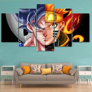 Leinwandbild japanische Anime Dragon Ball und Naruto 5 Panels Poster Wanddekoration Heimtextilien Geschenk