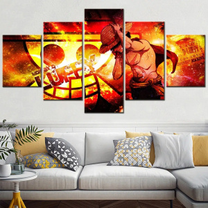 Tableau en 5 parties de Luffy, héro du manga One piece