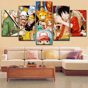Tableau coloré de la grande famille du manga One Piece