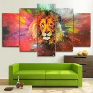 Gemälde "Löwenporträt" im farbenfrohen Pop-Stil