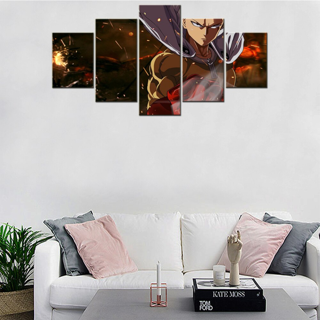 Tableau portrait de One Punch man en pleine action