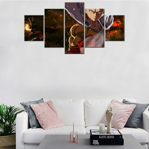 Tableau portrait de One Punch man en pleine action