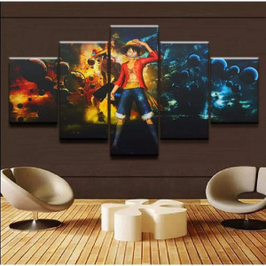Tableau en 5 parties d'une scène culte du manga "One Piece "