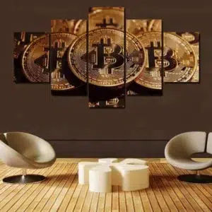 Dekorative Leinwand mit Bitcoin-Goldmünzen illustriert