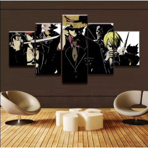 tableau one piece en 5 parties illustré des personnages du manga