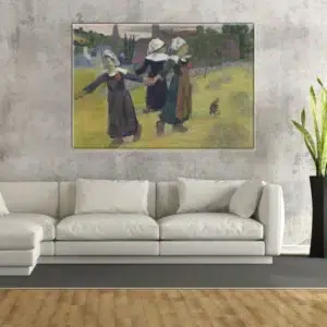 Gemälde Gauguin La rondes des petites Bretonnes. Gute Qualität, originell, an einer Wand über einem Sofa in einem Wohnzimmer aufgehängt